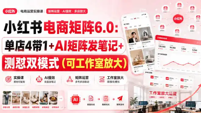 小红书电商矩阵6.0：单店4带1+AI矩阵发笔记+测怼双模式(可工作室放大)-百盟网