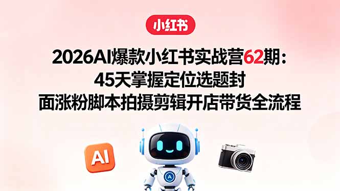 2026AI爆款小红书实战营62期：45天掌握定位选题封面涨粉脚本拍摄剪辑开店带货全流程-百盟网