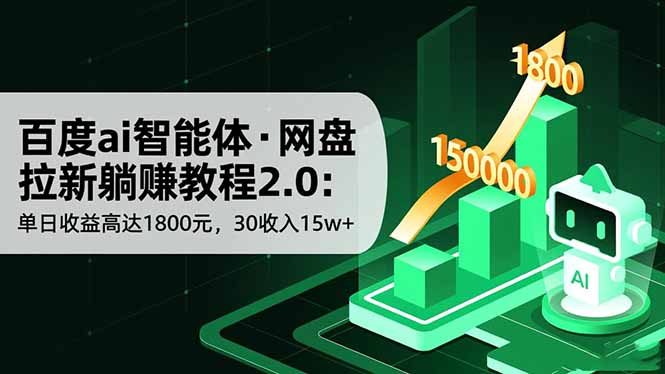 百度ai智能体·网盘拉新躺赚教程2.0：单日收益高达1800元，30收入15w+-百盟网