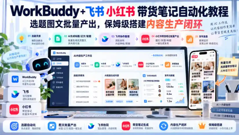 WorkBuddy+飞书小红书带货笔记自动化教程，选题图文批量产出，保姆级搭建内容生产闭环【文档】-百盟网
