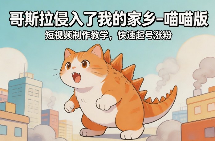哥斯拉侵入了我的家乡–喵喵版短视频制作教学，快速起号涨粉-百盟网