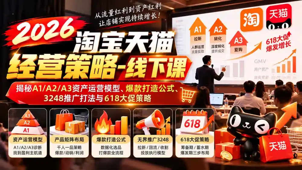 2026淘宝天猫经营策略-线下课-更新1019：揭秘A1/A2/A3资产运营模型、爆款打造公式、3248推广打法与618大促策略