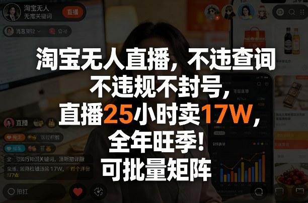 淘宝无人直播,不违规不封号,直播25小时卖17W,全年旺季!可批量矩阵【揭秘】-百盟网