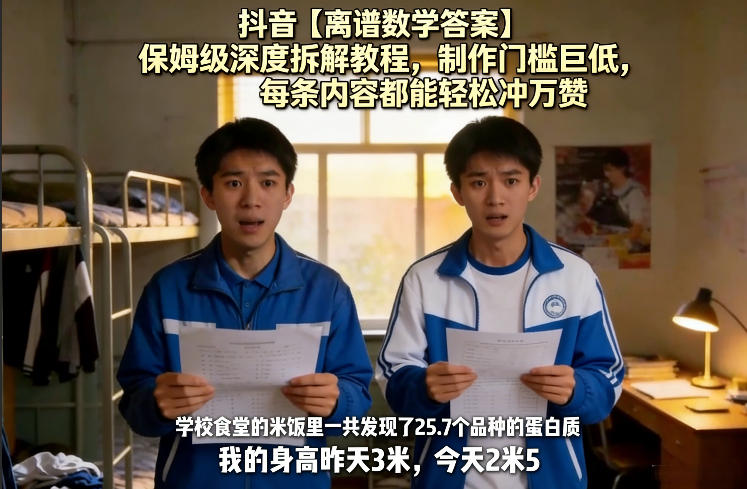 抖音【离谱数学答案】保姆级深度拆解教程，制作门槛巨低，每条内容都能轻松冲万赞，附详细步骤-百盟网