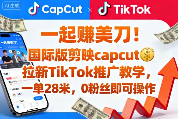 一起賺美刀！国际版剪映capcut拉新TikTok推广教学，一单28米，0粉丝即可操作(附推广入口和教学)-百盟网