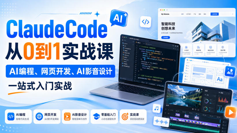 ClaudeCode从0到1实战课，AI编程、网页开发、AI影音设计一站式入门实战-百盟网