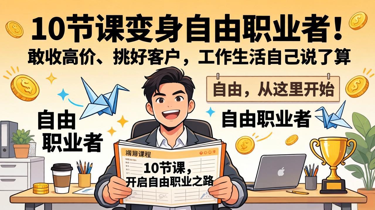 10 节课变身自由职业者！敢收高价、挑好客户，工作生活自己说了算-百盟网