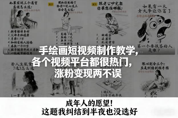 手绘画短视频制作教学，各个视频平台都很热门，涨粉变现两不误-百盟网