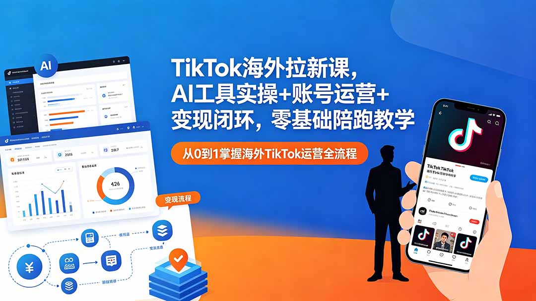 TikTok海外拉新课，AI工具实操+账号运营+变现闭环，零基础陪跑教学-百盟网