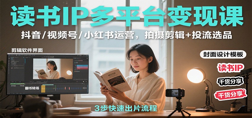读书IP多平台变现课：抖音/视频号/小红书运营，拍摄剪辑+投流选品-百盟网