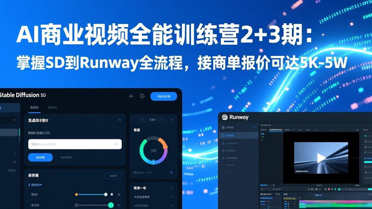 AI商业视频全能训练营2+3期：掌握SD到Runway全流程，接商单报价可达5K-5W-百盟网
