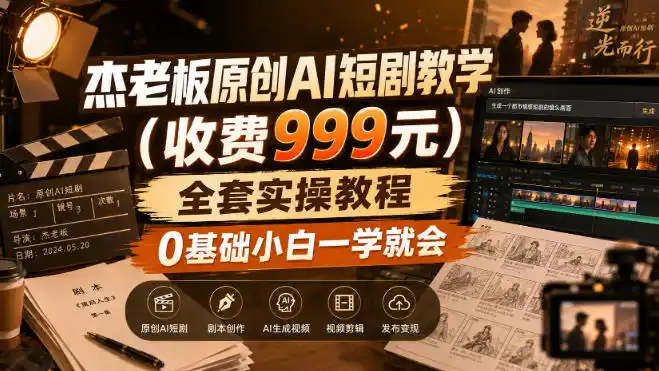 杰老板原创AI短剧教学(收费999元)，全套实操教程，0基础小白一学就会，非搬运技术-百盟网