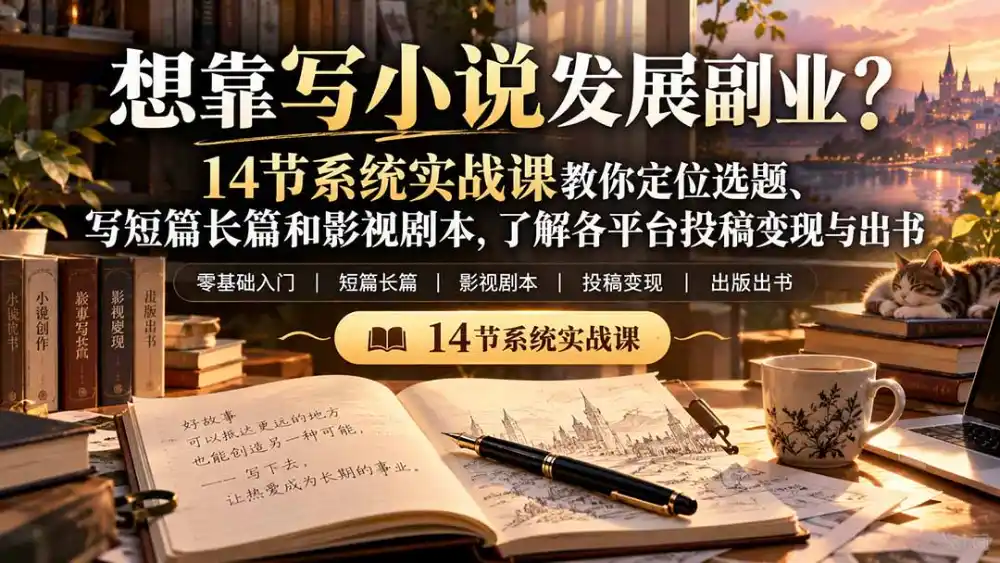 【无水印】想靠写小说发展副业？14节系统实战课教你定位选题、写短篇长篇和影视剧本，了解各平台投稿变现与出书-百盟网