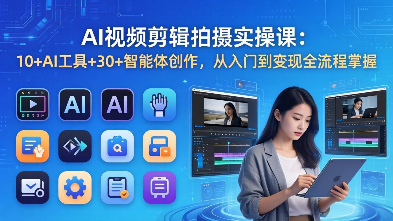 AI 视频剪辑拍摄实操课：10+AI工具+30+智能体创作，从入门到变现全流程掌握-百盟网