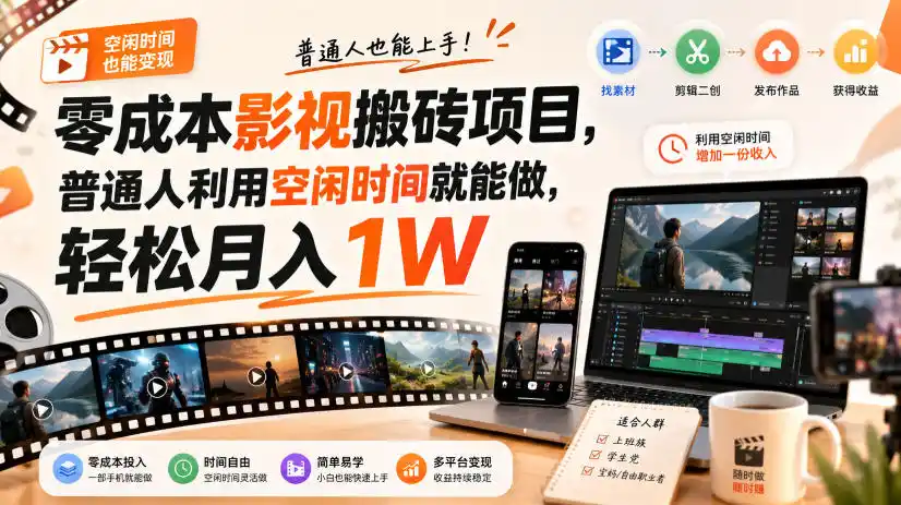 零门槛影视搬砖项目，月入万元，玩法稳定普通人可落地的长期副业！-百盟网