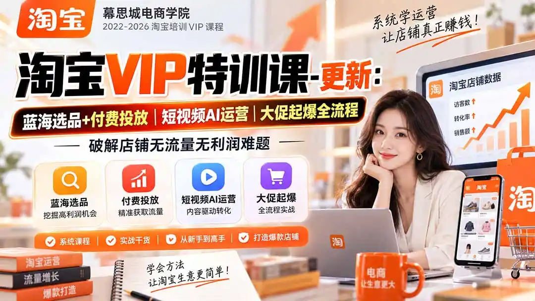 淘宝VIP特训课-更新0917：蓝海选品+付费投放｜短视频AI运营｜大促起爆全流程，破解店铺无流量无利润难题-百盟网