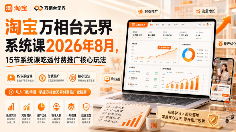 淘宝万相台无界系统课2026年8月，15节系统课吃透付费推广核心玩法-百盟网