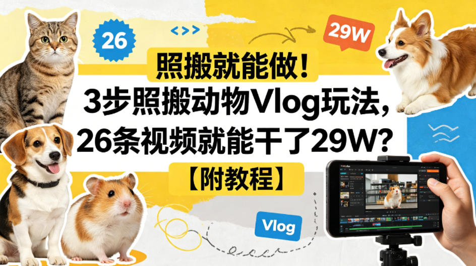 照搬就能做!3步照搬动物Vlog玩法,26条视频就能干了29W?【附教程】【赠coze一键生成工作流】-百盟网