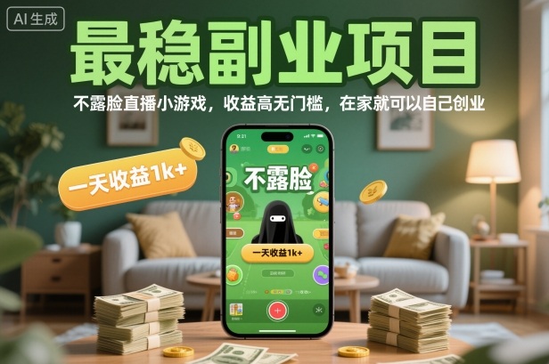 最稳副业项目,不露脸直播小游戏,收益高无门槛,一天收益1k+,在家就可以自己创业【揭秘】-百盟网
