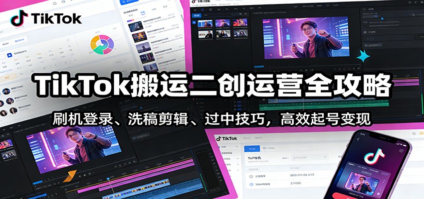 TikTok搬运二创运营全攻略：刷机登录、洗稿剪辑 、过中技巧，高效起号变现-百盟网