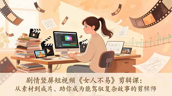 剧情竖屏短视频《女人不易》剪辑课：从素材到成片、助你成为能驾驭复杂故事的剪辑师-百盟网