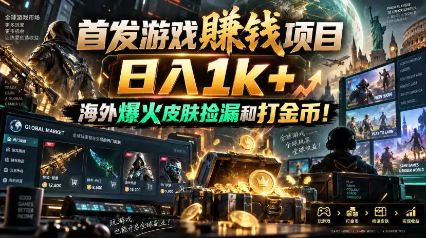 首发游戏賺钱项目，日入1k+，海外爆火皮肤捡漏和打金币！【揭秘】-百盟网