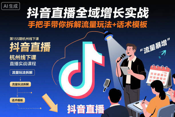 抖音直播全域增长实战第155期杭州线下课，手把手带你拆解流量玩法+话术模板-百盟网