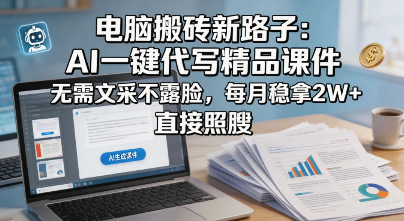 电脑搬砖新路子:AI一键代写精品课件,无需文采不露脸,每月稳拿2W+,直接照搬-百盟网
