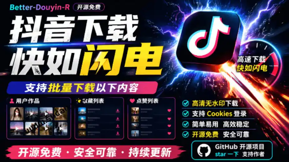 超级好用！抖音视频下载神器，支持批量下载用户作品收藏列表和点赞列表，开源完全免费Better-douyin-R-百盟网